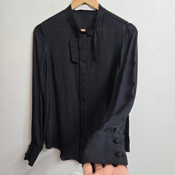 C Major Womens Black Silk Blouse Size 4 Sheer Corpcore Whimsigoth Fairy Grunge - Picture 2 of 10